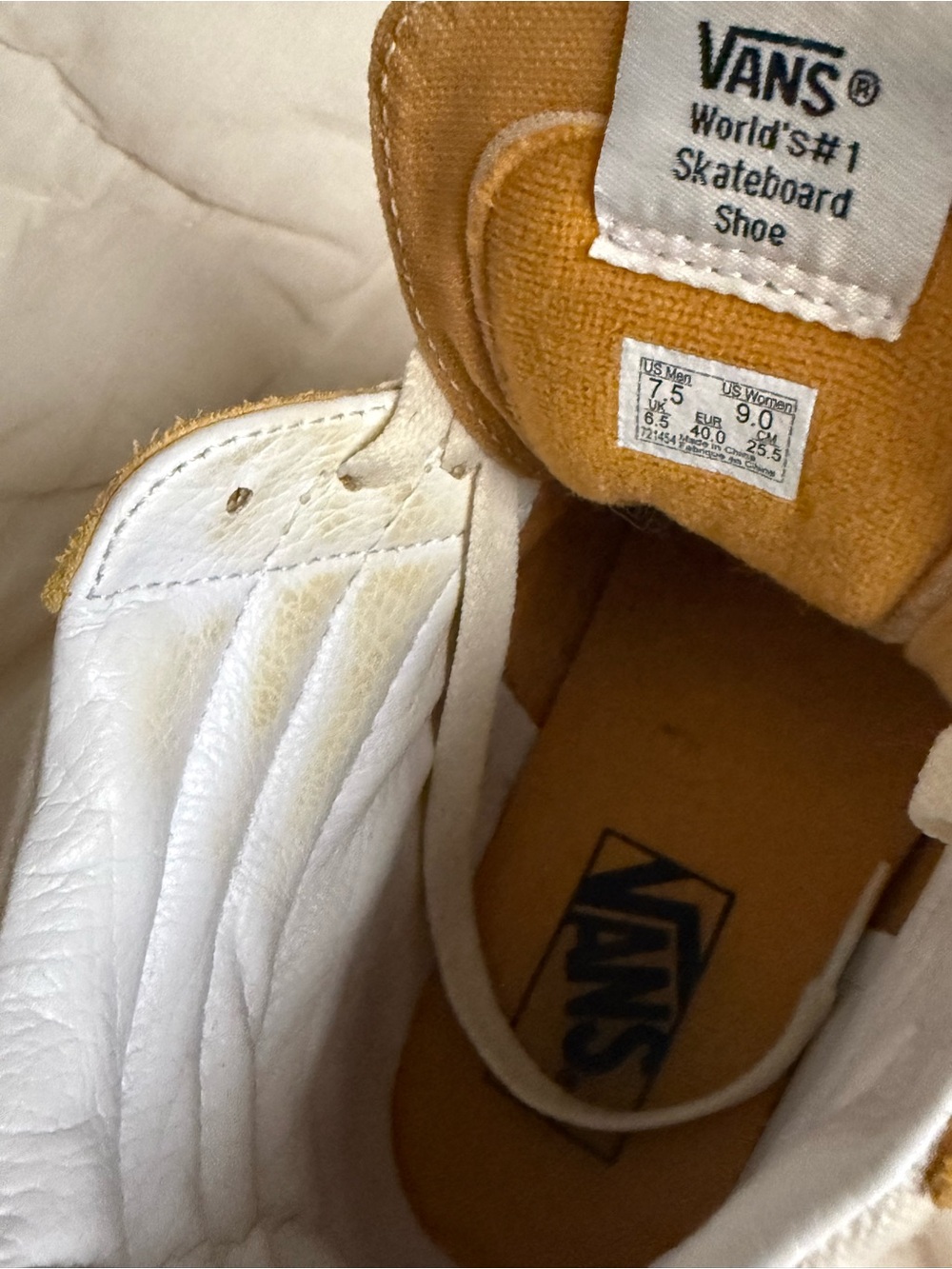 Vans High-Top Suede Sneakers in Mustard Yellow and White - Picture 5 of 6